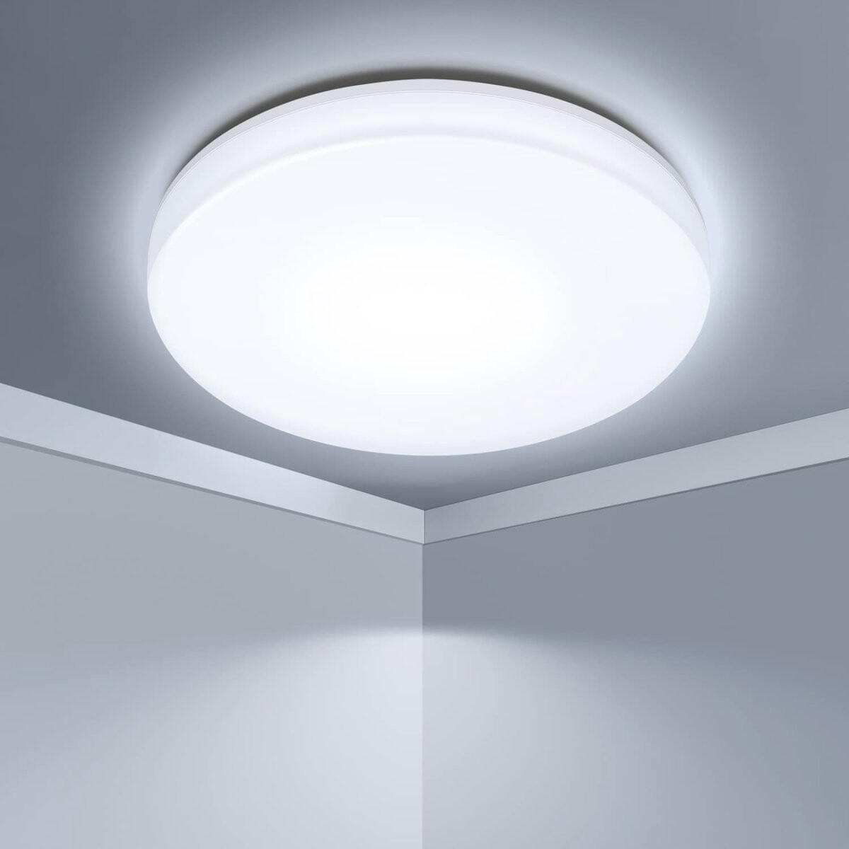 Plafonnier LED - Lumière de Salle de Bain - Aigi Cely - 18W - Blanc Froid 6500K - IP54 Résistant à l'Humidité - en Saillie - Rond - Mat Blanc - Aluminium