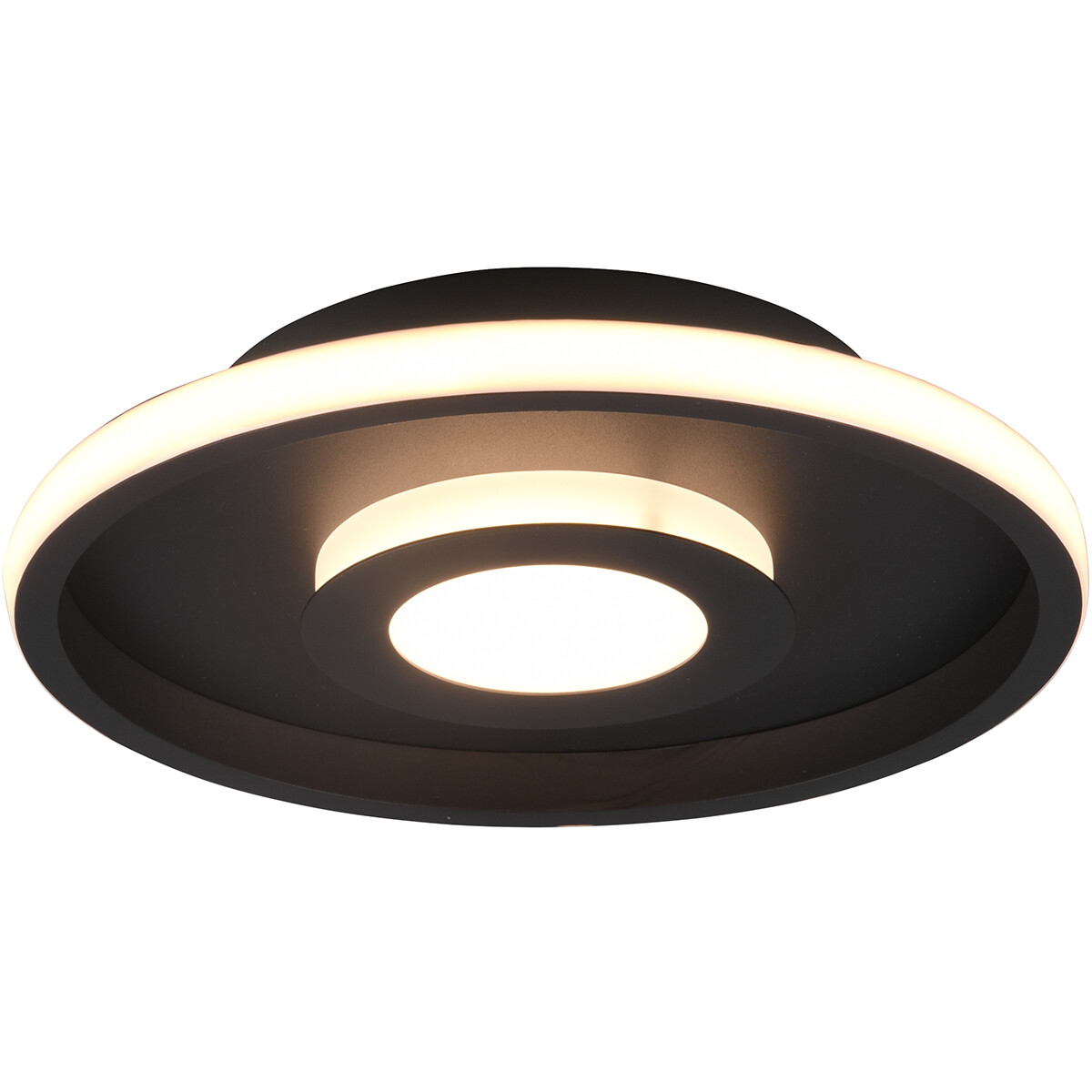 Plafonnier LED - Lumière de Salle de Bain - Trion Asmaya - En Saillie Rond 28W - Étanche aux Éclaboussures IP44 - Dimmable - Blanc Chaud 3000K - Mat Noir - Aluminium