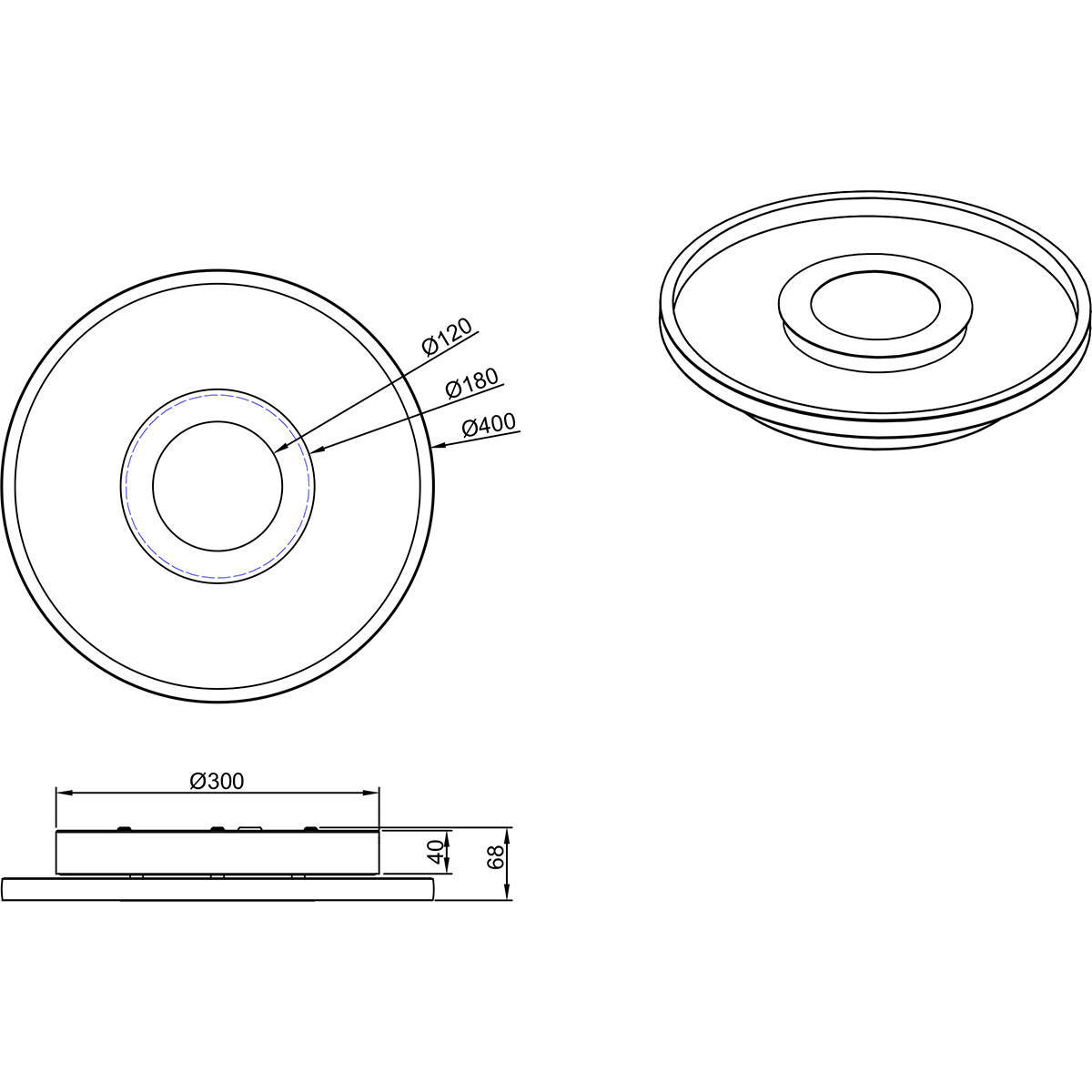 Plafonnier LED - Lumière de Salle de Bain - Trion Asmaya - En Saillie Rond 35W - Étanche aux Éclaboussures IP44 - Dimmable - Blanc Chaud 3000K - Mat Chrome - Aluminium