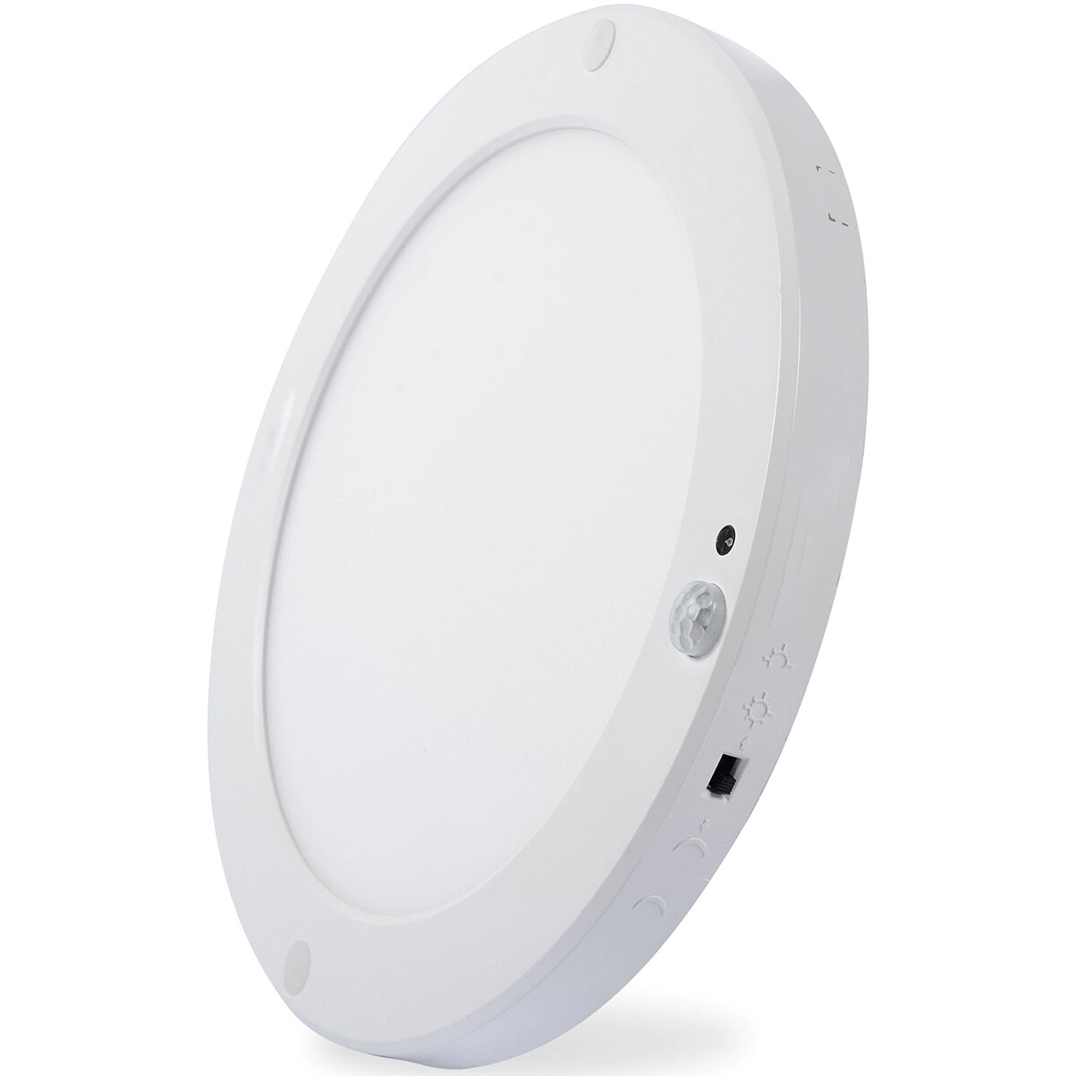 Plafonnier LED avec Détecteur de Mouvement + Interrupteur Crépusculaire - 18W - Blanc Neutre 4000K - Angle de Détection 360° - Saillie/Encastré - Rond - Blanc Mat