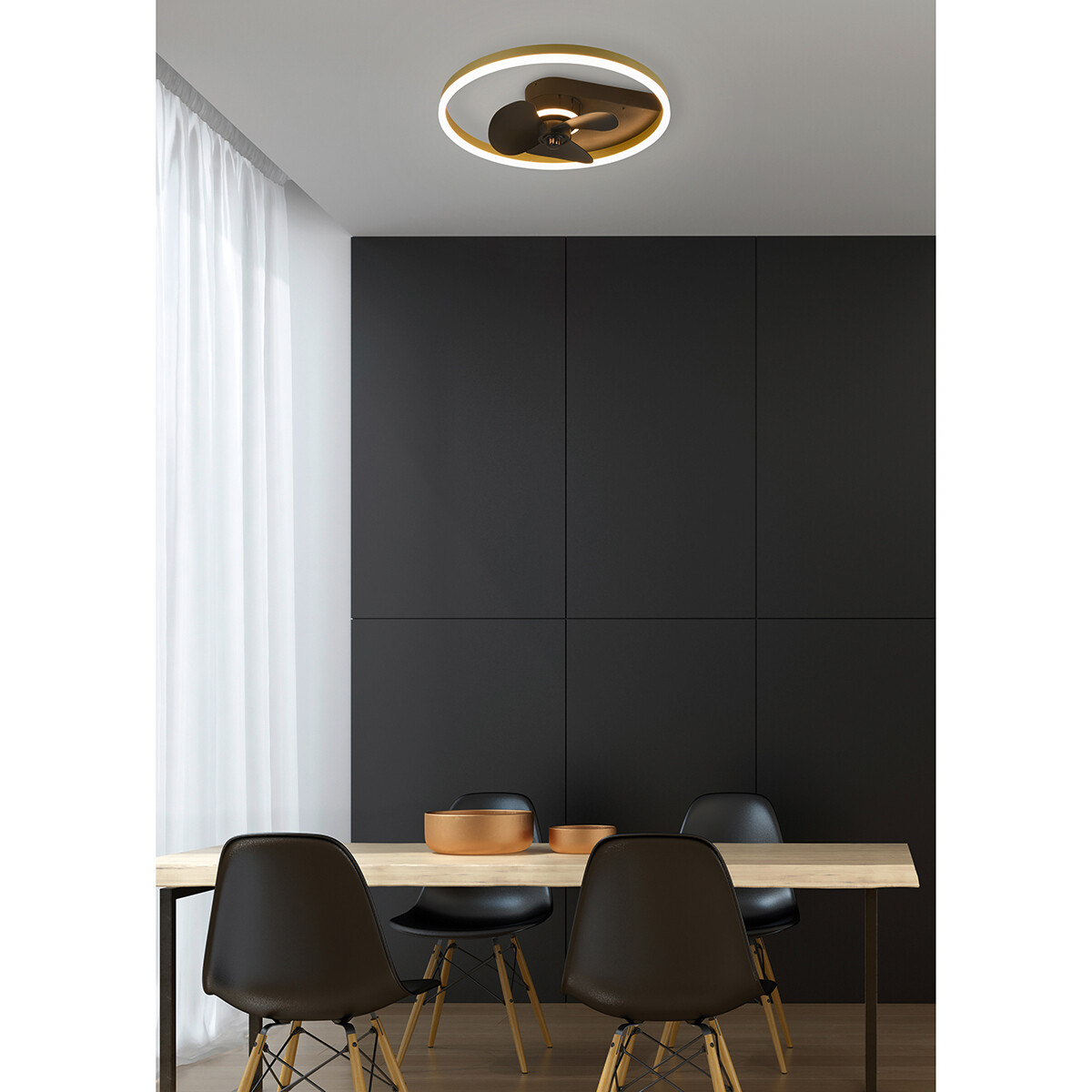 Plafonnier LED avec ventilateur - Ventilateur de Plafond - Trion Borkino - 30W - Couleur de lumière ajustable - Télécommande - Dimmable - Rond - Mat Noir - Aluminium