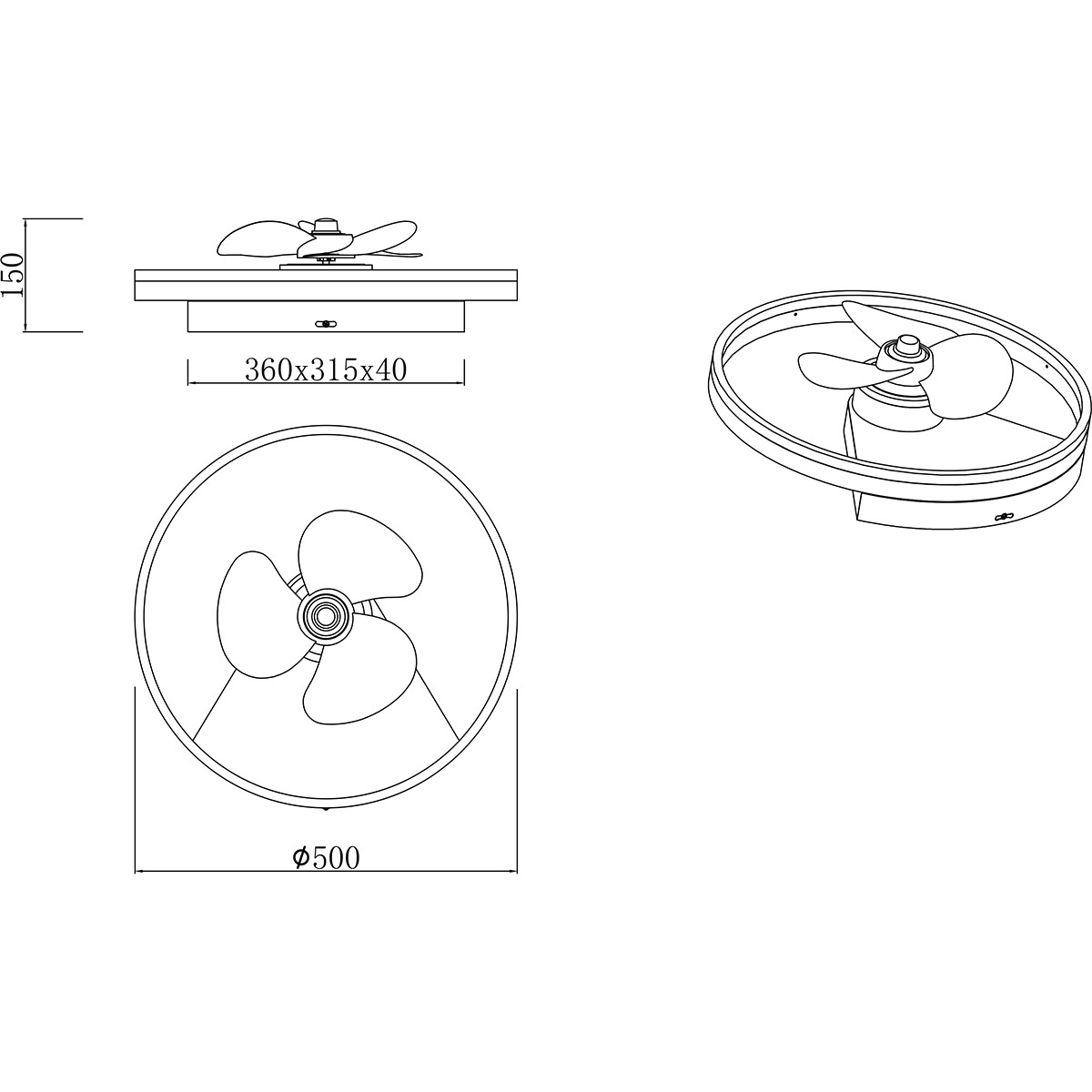 Plafonnier LED avec ventilateur - Ventilateur de Plafond - Trion Borkino - 30W - Couleur de lumière ajustable - Télécommande - Dimmable - Rond - Mat Noir - Aluminium