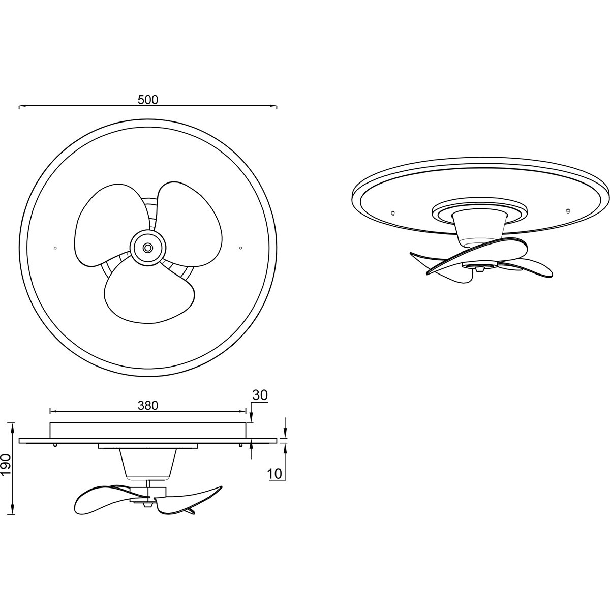 LED Plafonnier avec Ventilateur - Ventilateur de Plafond - Trion Bryan - 30W - Couleur Ajustable - Télécommande - Gradable - Rond - Blanc Mat - Métal