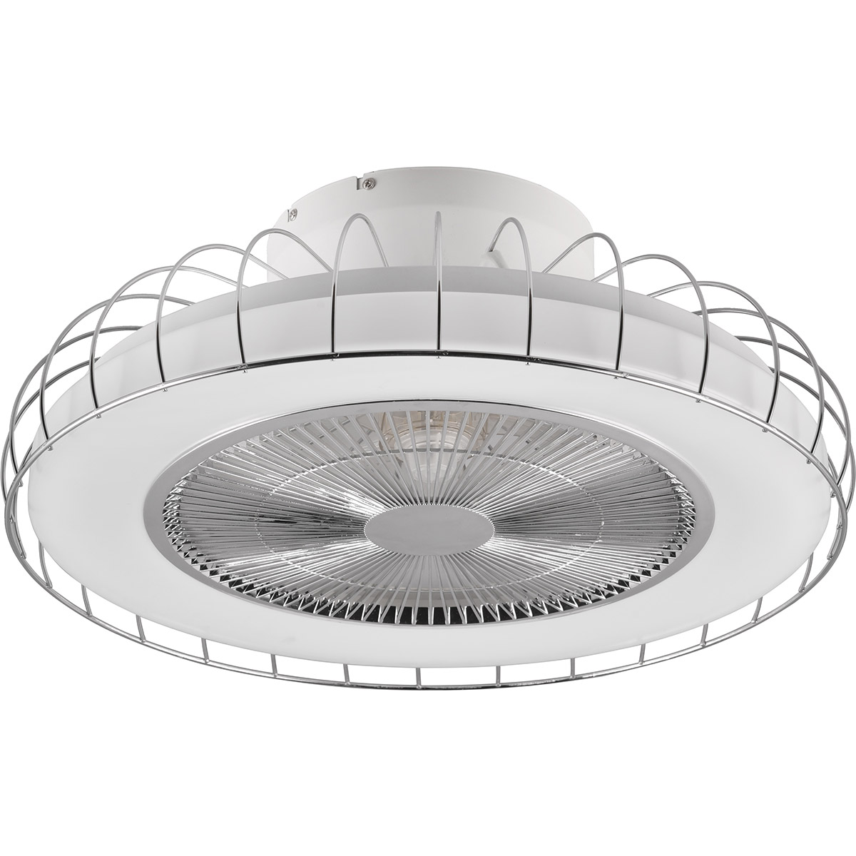 LED Plafonnier avec Ventilateur - Ventilateur de Plafond - Trion Ford - 30W - Couleur Ajustable - Télécommande - Gradable - Rond - Chrome - Métal