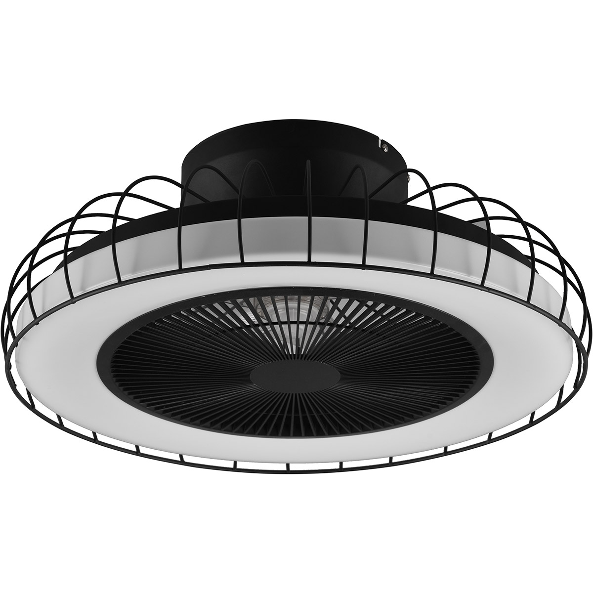 LED Plafonnier avec Ventilateur - Ventilateur de Plafond - Trion Ford - 30W - Couleur Ajustable - Télécommande - Gradable - Rond - Noir Mat - Métal