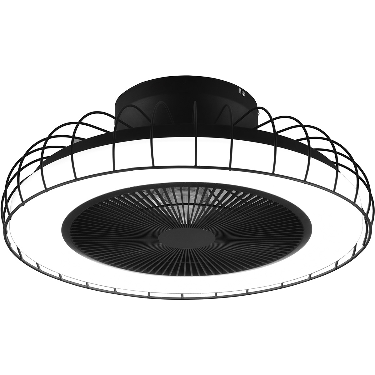 LED Plafonnier avec Ventilateur - Ventilateur de Plafond - Trion Ford - 30W - Couleur Ajustable - Télécommande - Gradable - Rond - Noir Mat - Métal