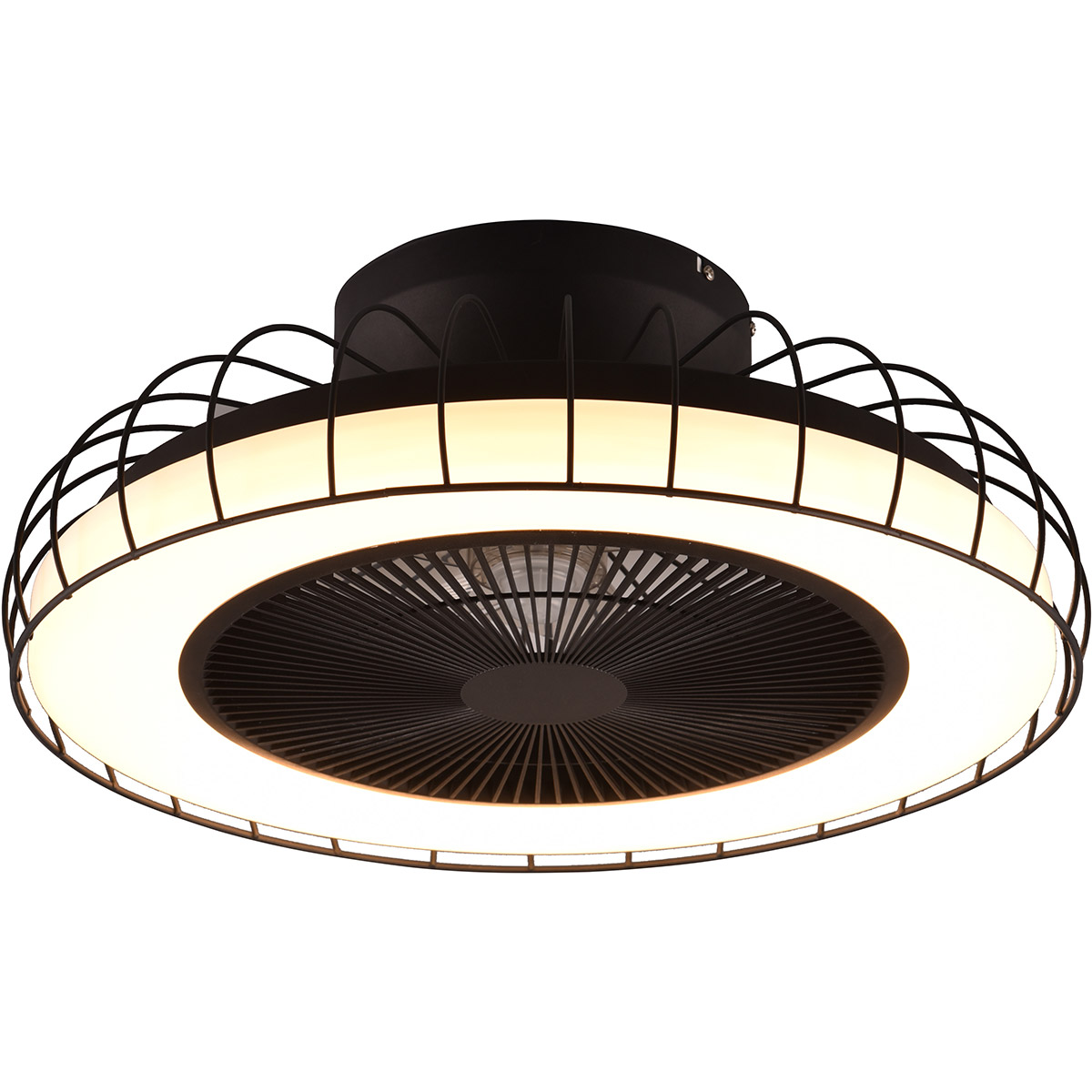 LED Plafonnier avec Ventilateur - Ventilateur de Plafond - Trion Ford - 30W - Couleur Ajustable - Télécommande - Gradable - Rond - Noir Mat - Métal