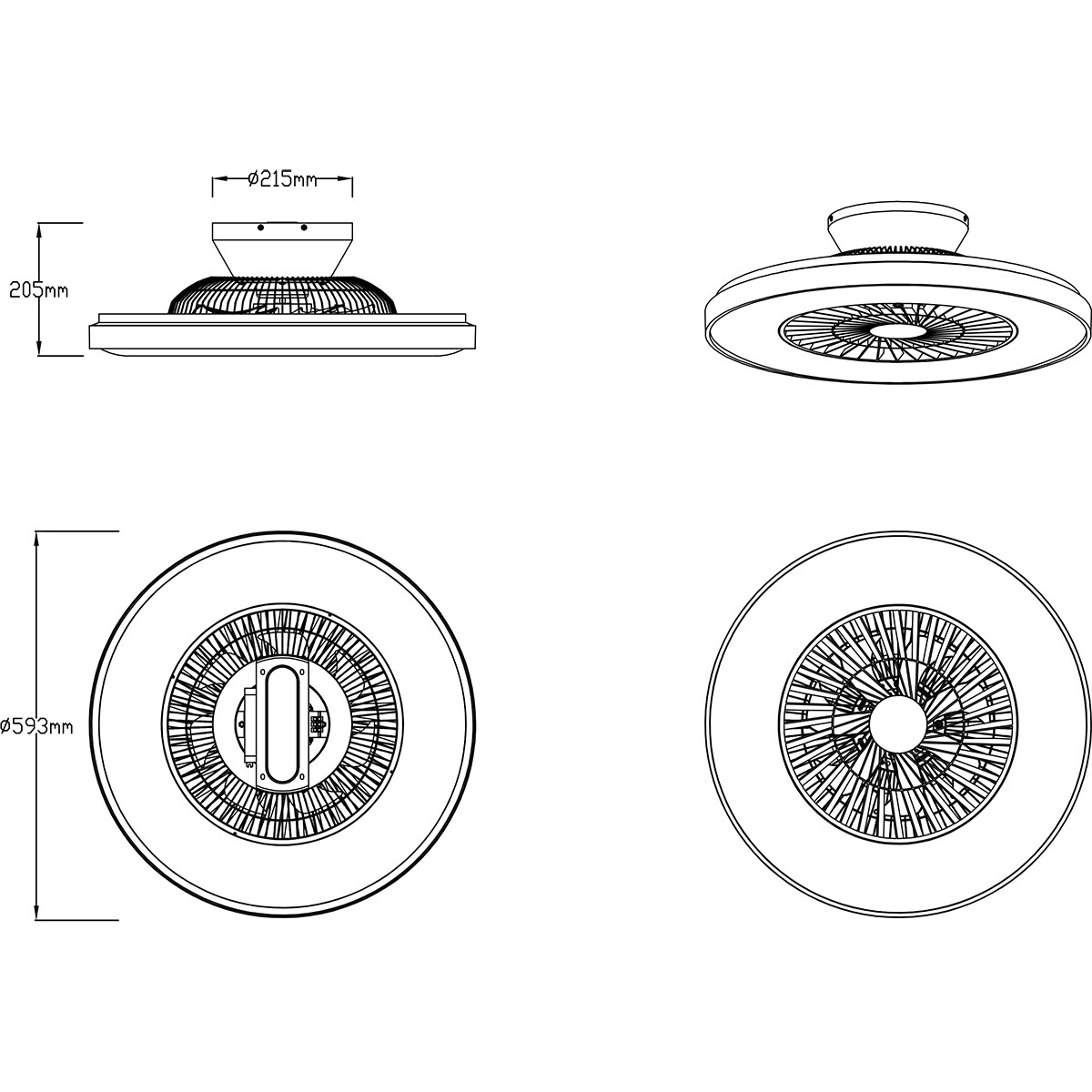 Plafonnier LED avec ventilateur - Ventilateur de Plafond - Trion Halma - 40W - Couleur de lumière ajustable - Télécommande - Dimmable - Rond - Mat Noir - Plastique