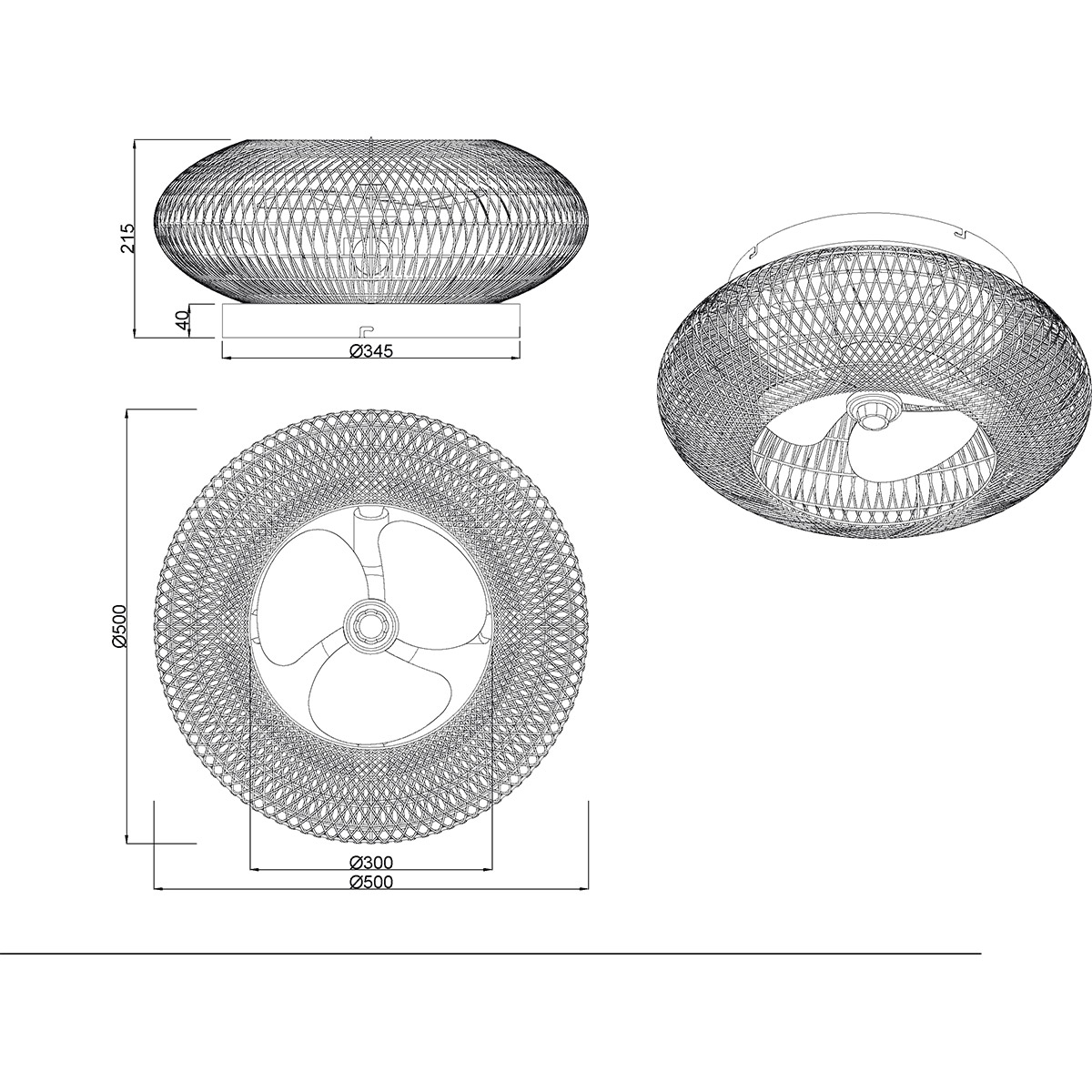 LED Plafonnier avec Ventilateur - Ventilateur de Plafond - Trion Lari - Douille E27 - Télécommande - Rond - Brun - Papier