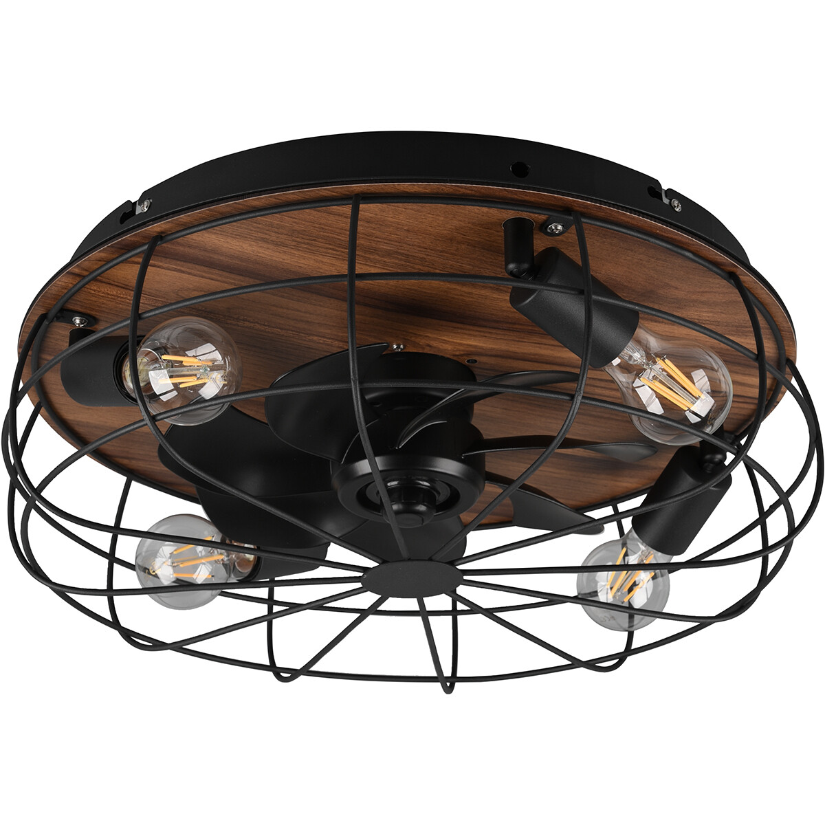 Plafonnier LED avec ventilateur - Ventilateur de Plafond - Trion Turbind - Douille E27 - Télécommande - Rond - Mat Noir/Brun - Aluminium