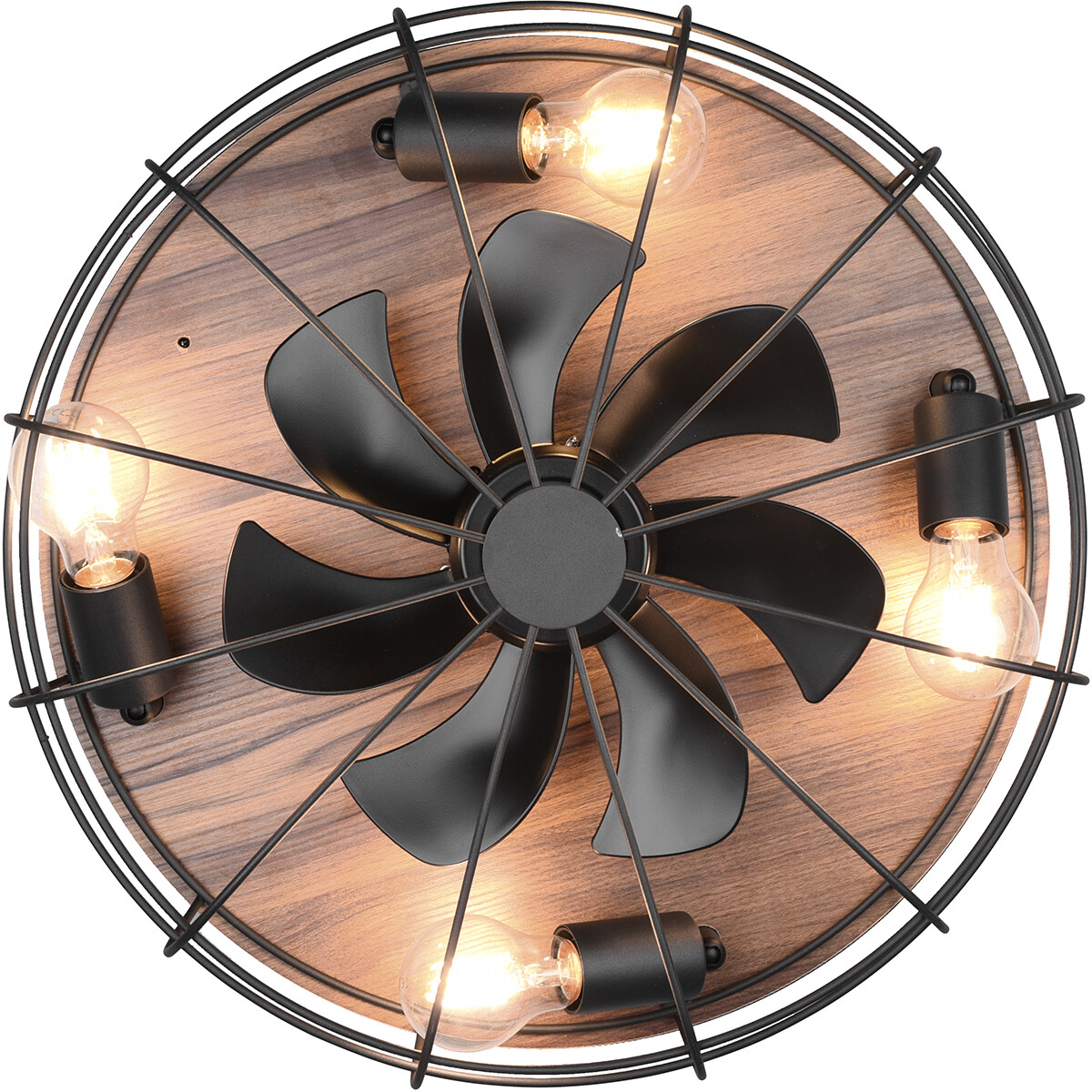 Plafonnier LED avec ventilateur - Ventilateur de Plafond - Trion Turbind - Douille E27 - Télécommande - Rond - Mat Noir/Brun - Aluminium