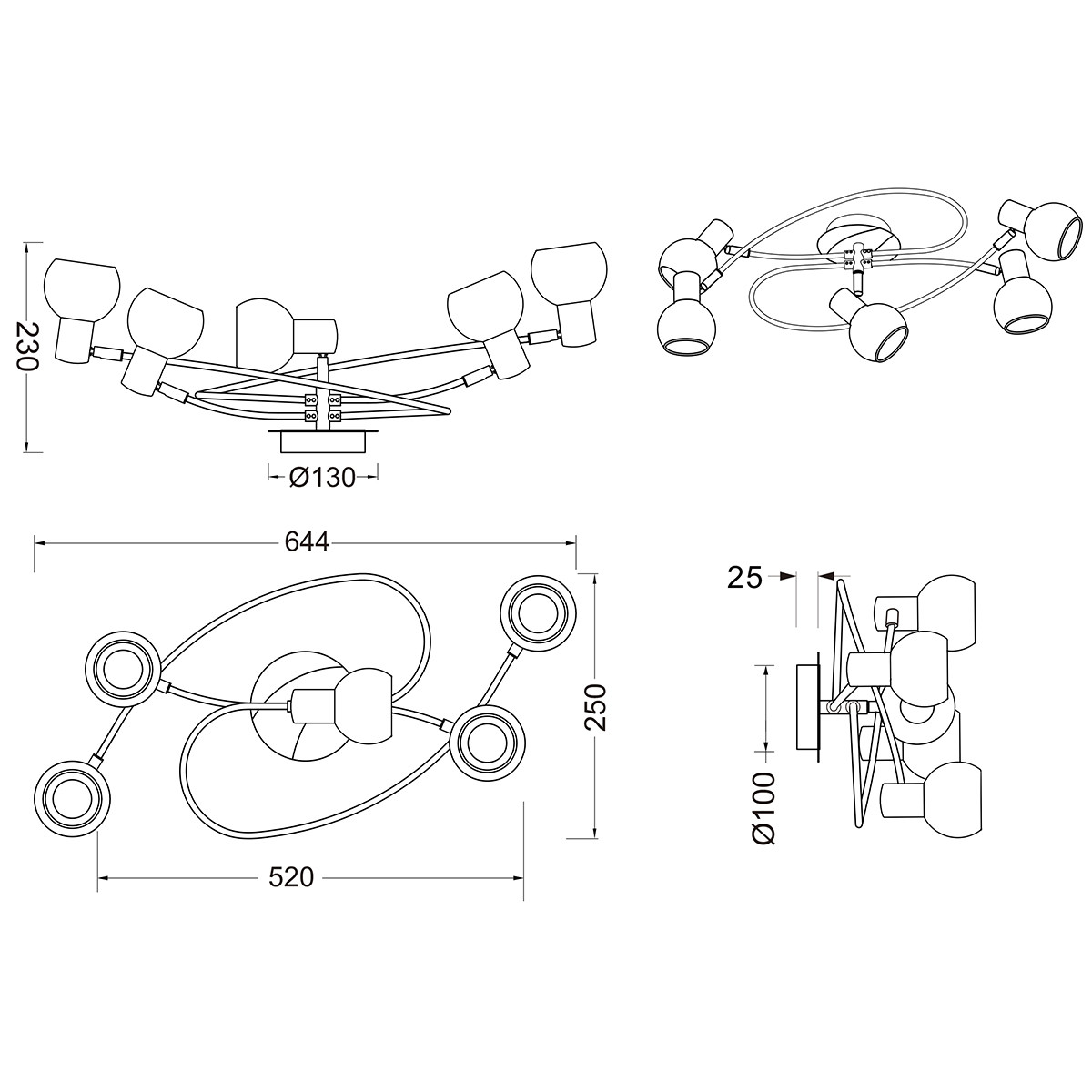 Spots encastrés au plafond LED - Trion Antiniba - Douille E14 - 5-lumières - Rond - Mat Nickel - Aluminium