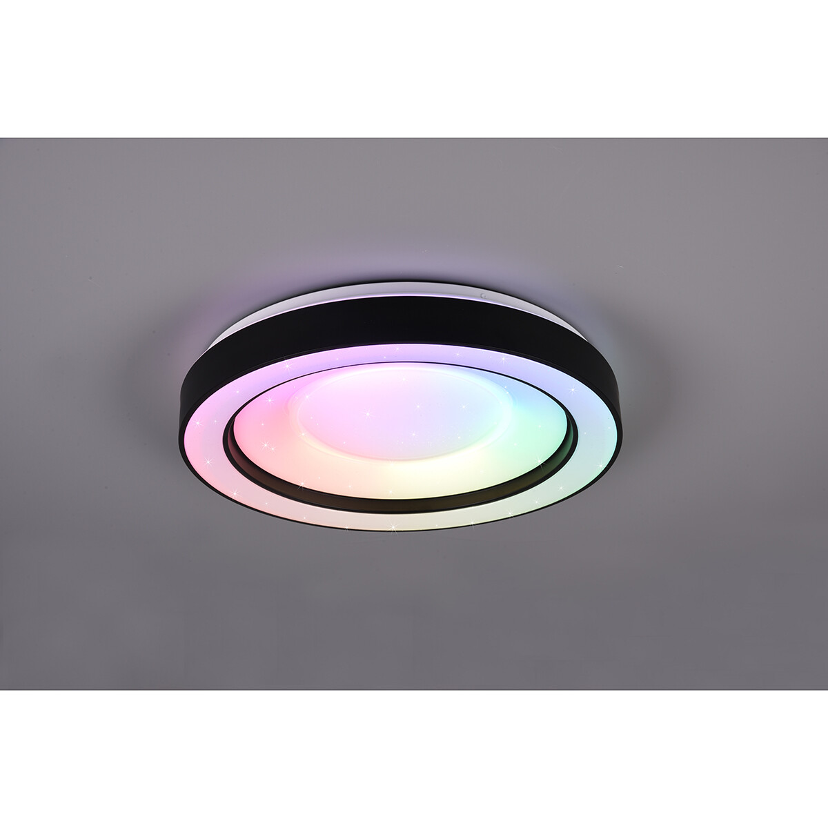 Plafonnier LED - Éclairage de Plafond - Trion Aroma - 22W - RGBW - Dimmable - Couleur de lumière ajustable - Télécommande - Lumière Étoile - Rond - Mat Noir - Plastique