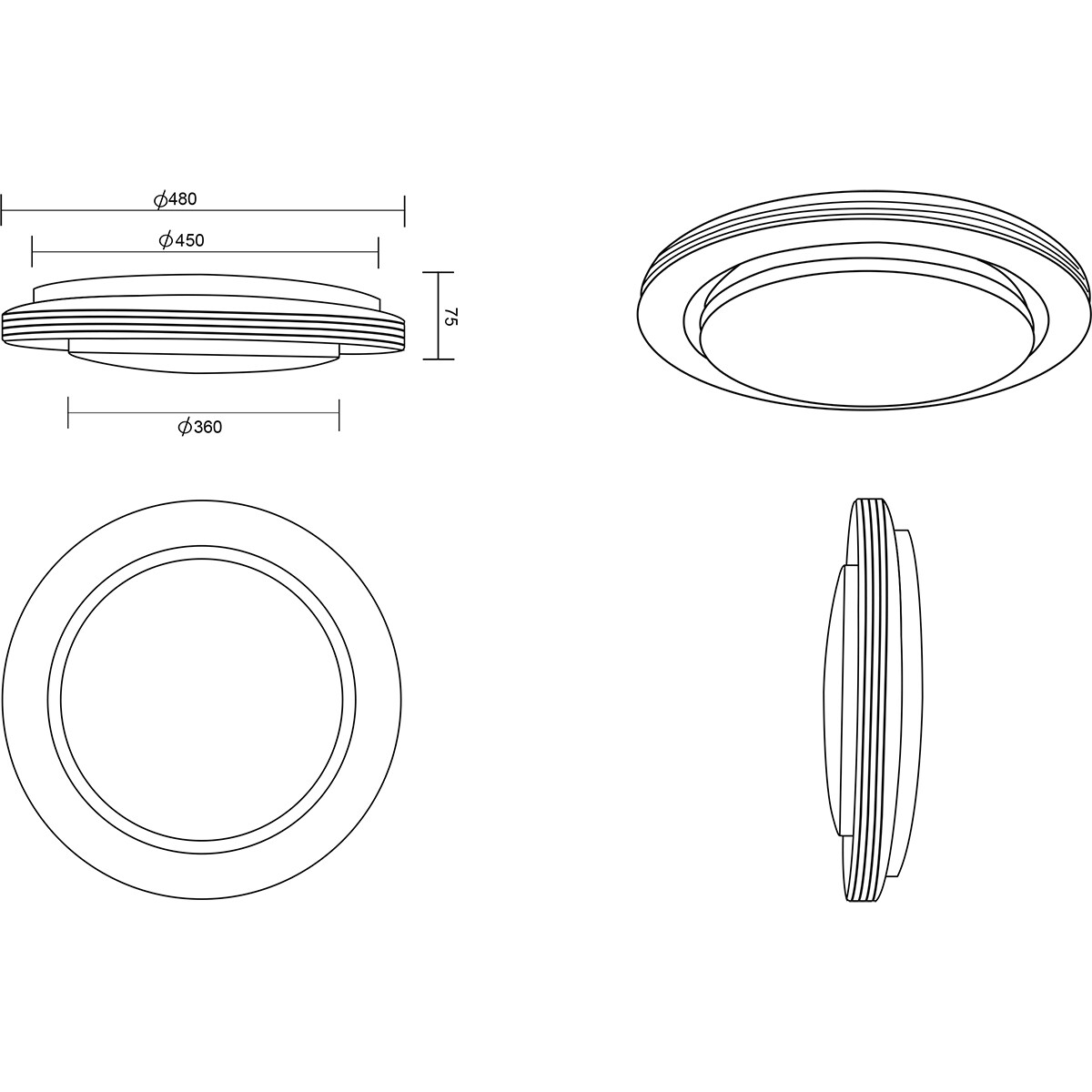 Plafonnier LED - Éclairage de Plafond - Trion Atras - 21W - Couleur de lumière ajustable - Télécommande - Dimmable - Lumière Étoile - Rond - Mat Noir - Plastique