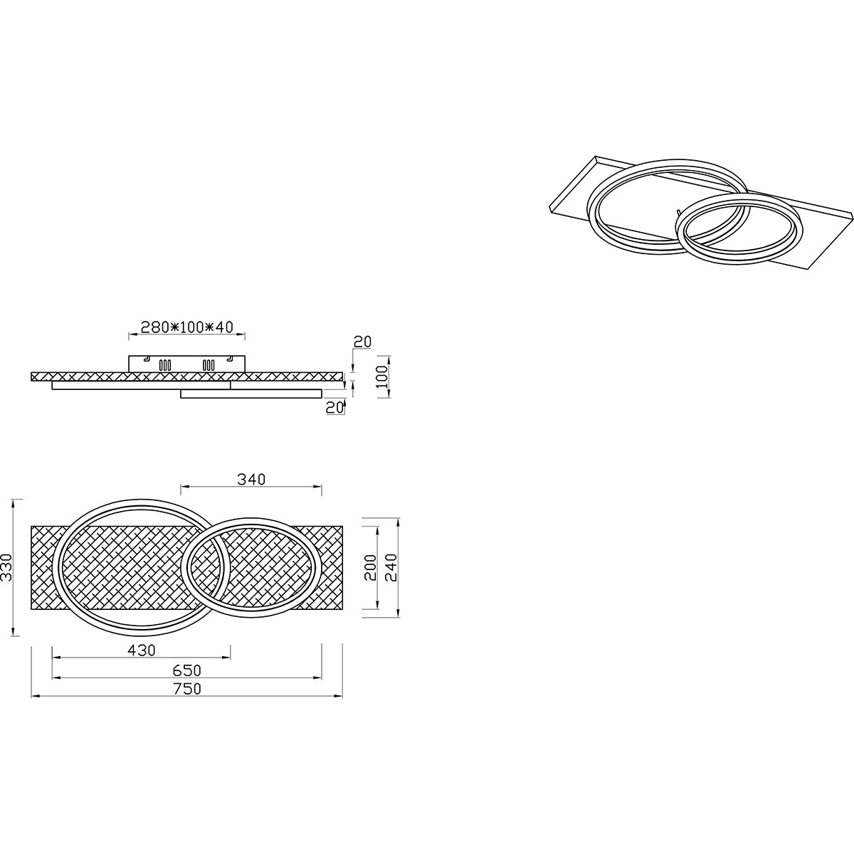 Plafonnier LED - Éclairage de plafond - Trion Bara - 30W - Blanc chaud 3000K - Dimmable - Rectangulaire/Oval - Noir mat - Métal