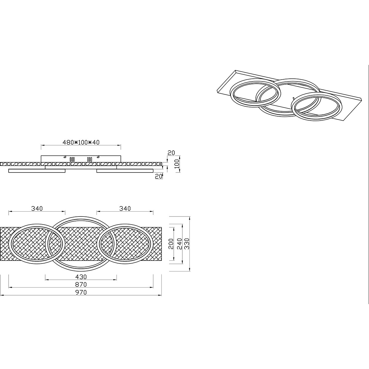 Plafonnier LED - Éclairage de plafond - Trion Bara - 40W - Blanc chaud 3000K - Dimmable - Rectangulaire/Oval - Blanc mat - Métal