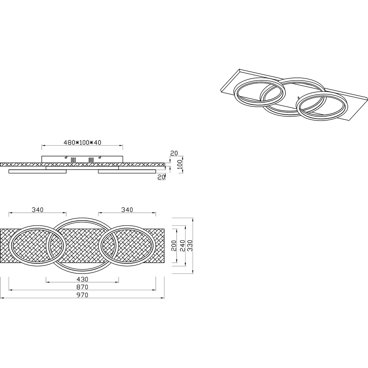 Plafonnier LED - Éclairage de plafond - Trion Bara - 40W - Blanc chaud 3000K - Dimmable - Rectangulaire/Oval - Noir mat - Métal