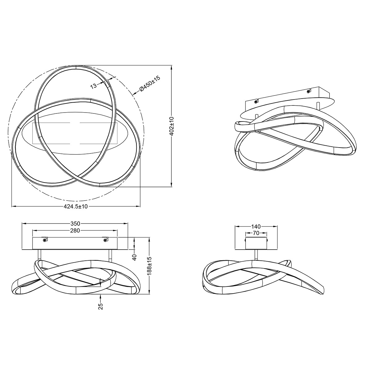 Plafonnier LED - Éclairage de Plafond - Trion Corcy - 18W - Blanc Chaud 3000K - Dimmable - Rond - Mat Nickel - Aluminium