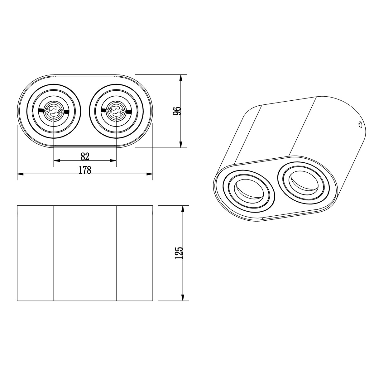 Plafonnier LED - Éclairage de Plafond - Trion Cosmin - Douille GU10 - 2-lumières - Rectangle - Mat Blanc - Aluminium