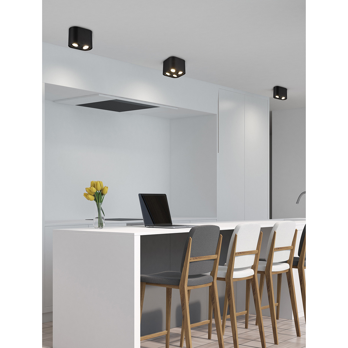 Plafonnier LED - Éclairage de Plafond - Trion Cosmin - Douille GU10 - 2-lumières - Rectangle - Mat Noir - Aluminium