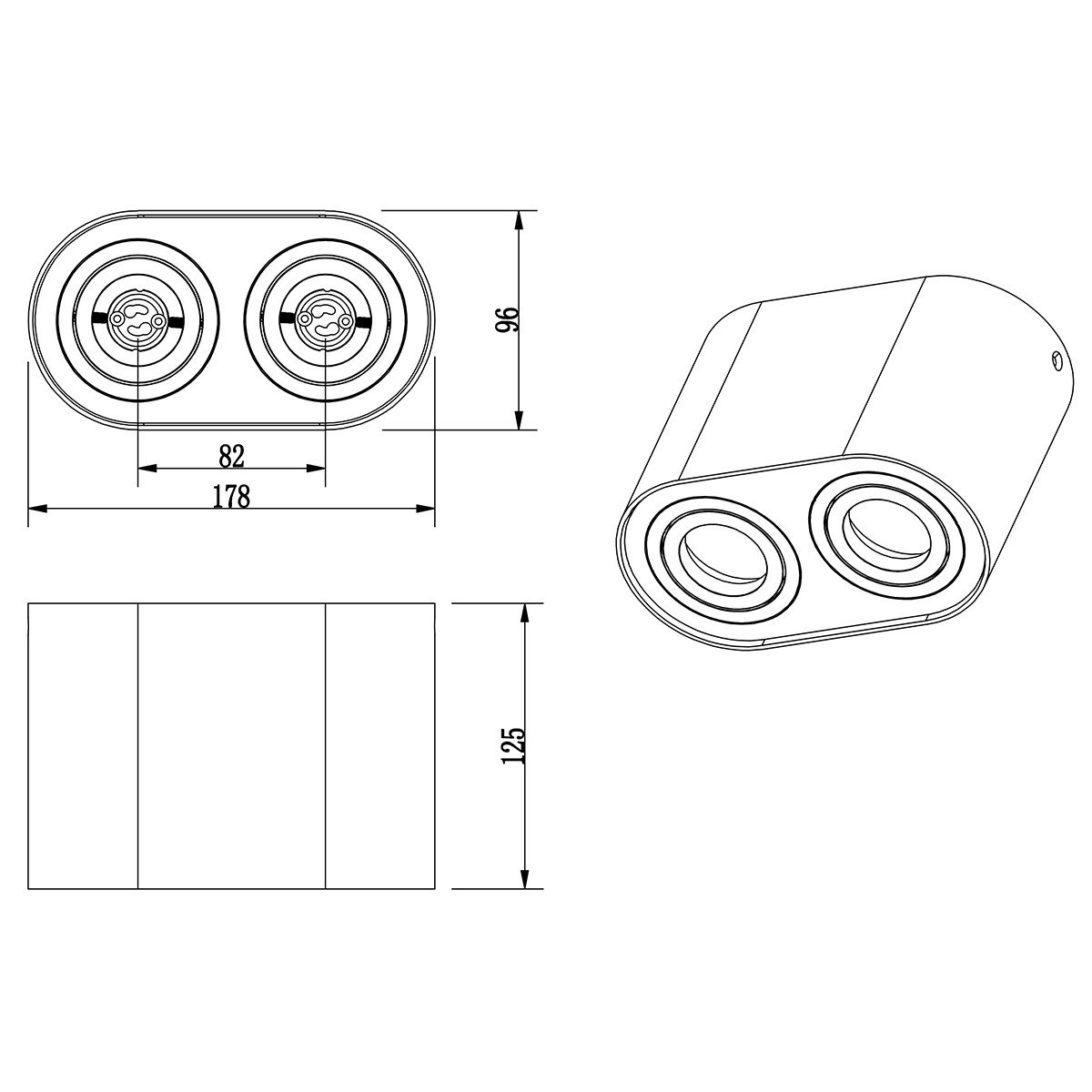 Plafonnier LED - Éclairage de Plafond - Trion Cosmin - Douille GU10 - 2-lumières - Rectangle - Mat Noir - Aluminium