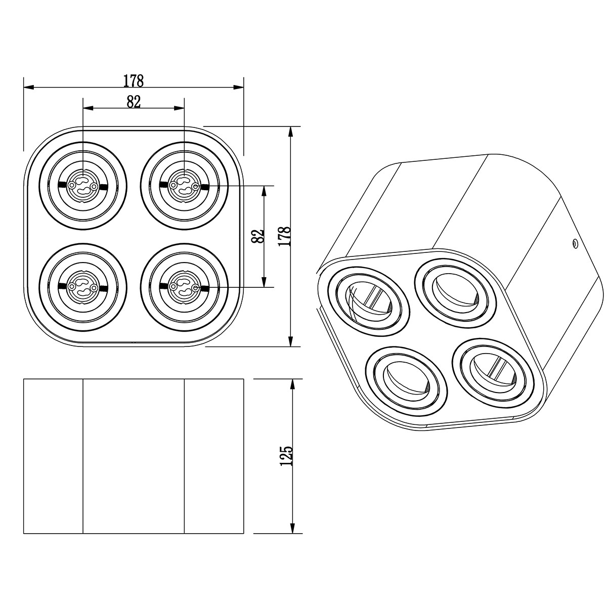 Plafonnier LED - Éclairage de Plafond - Trion Cosmin - Douille GU10 - 4-lumières - Carré - Mat Blanc - Aluminium