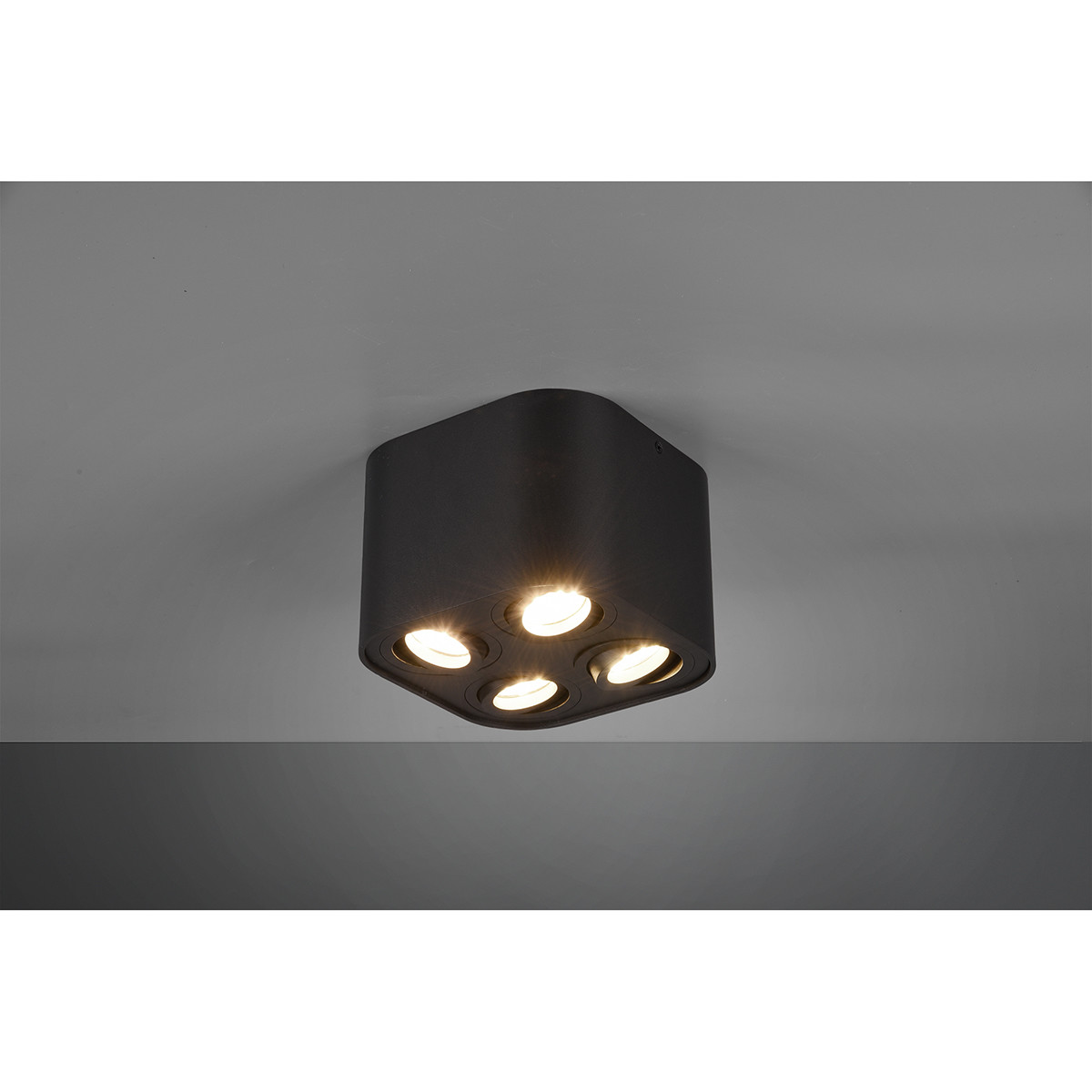 Plafonnier LED - Éclairage de Plafond - Trion Cosmin - Douille GU10 - 4-lumières - Carré - Mat Noir - Aluminium