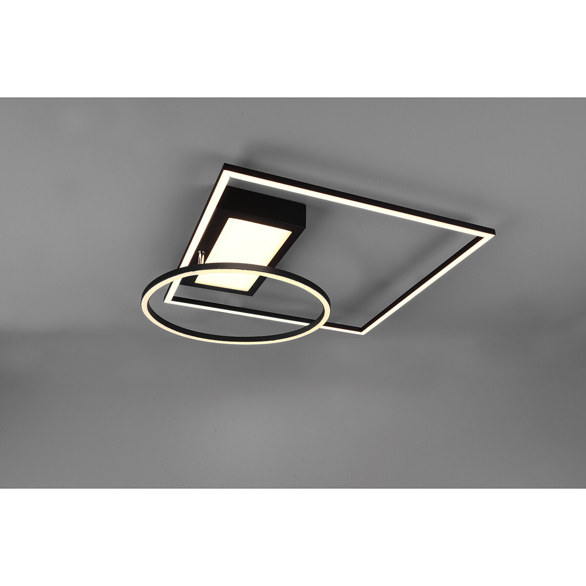 Plafonnier LED - Éclairage de Plafond - Trion Dowino - 33W - Couleur de lumière ajustable - Télécommande - Dimmable - Carré - Mat Noir - Aluminium