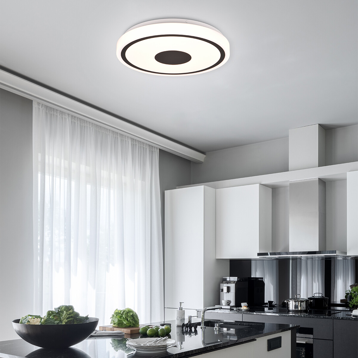 Plafonnier LED - Éclairage de plafond - Trion Duna - 16W - Blanc Chaud 3000K - Rond - Mat Noir - Plastique