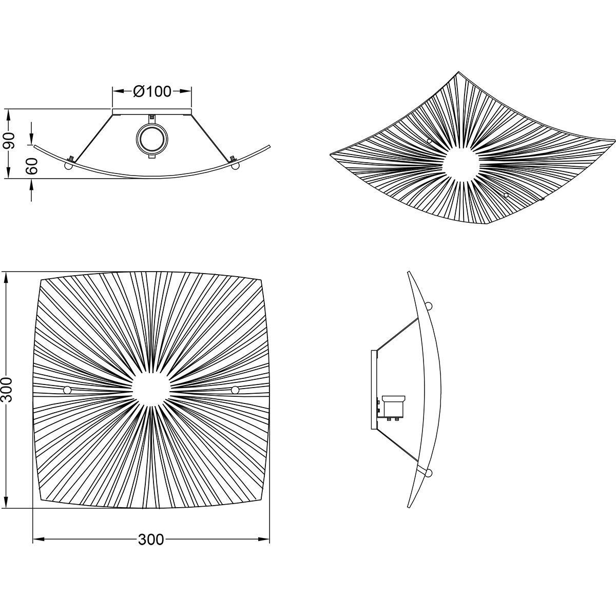 Plafonnier LED - Éclairage de Plafond - Trion Elize - Douille E27 - 1-lumière - Carré - Mat Chrome - Aluminium