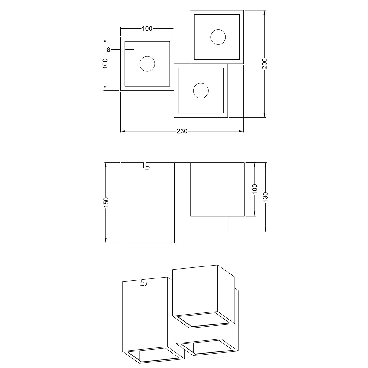 Plafonnier LED - Éclairage de Plafond - Trion Ferry - Douille GU10 - 3-lumières - Rectangle - Mat Blanc - Aluminium