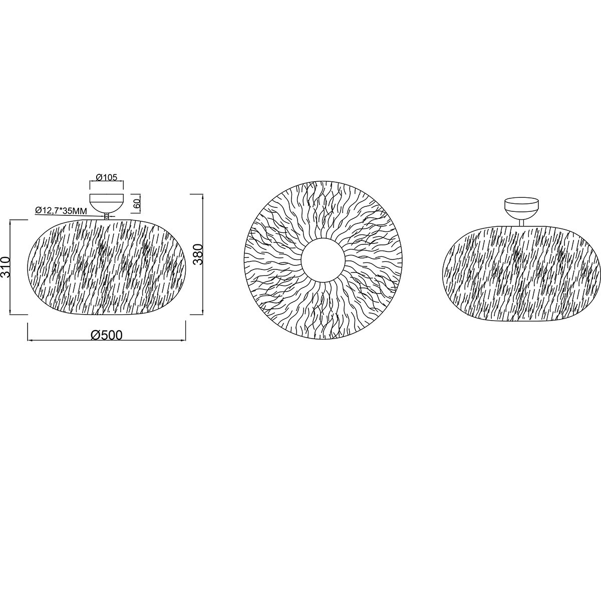 LED Plafonnier - Éclairage de Plafond - Trion Fluffy - Douille E27 - Rond - Taupe - Peluche Synthétique