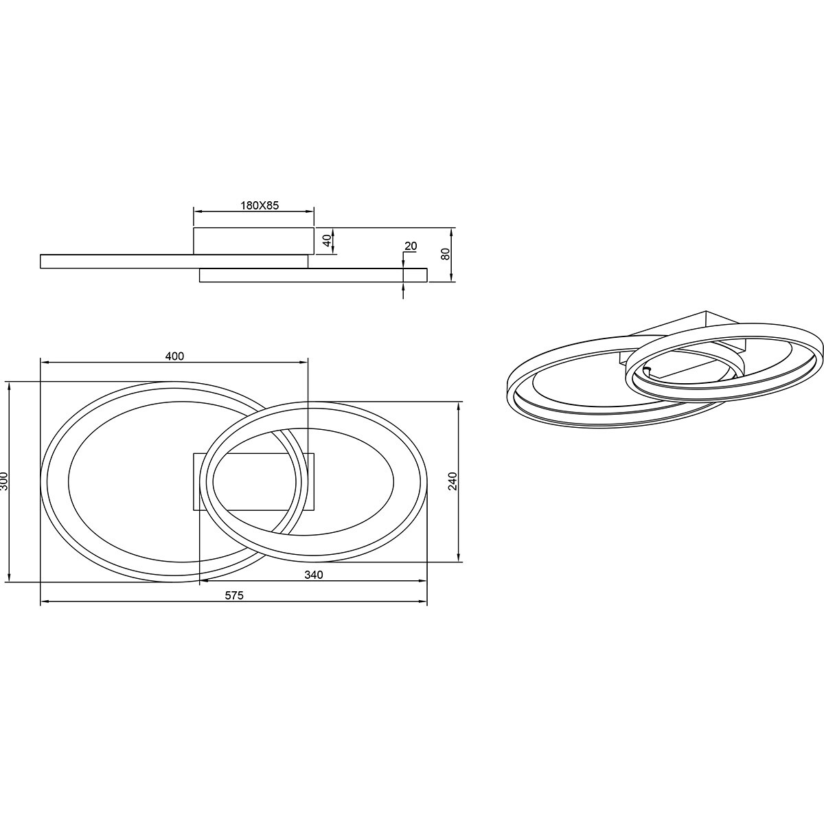 Plafonnier LED - Éclairage de plafond - Trion Gela - 25W - Blanc Chaud 3000K - Rond - Noir et Blanc - Métal