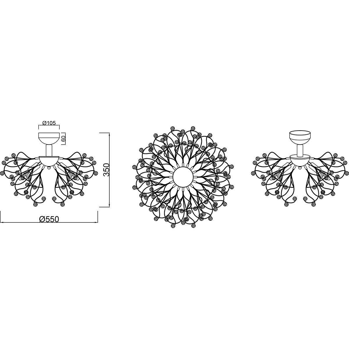 Plafonnier LED - Éclairage de Plafond - Trion Guston - Douille E14 - 4-lumières - Rond - Mat Chrome - Aluminium