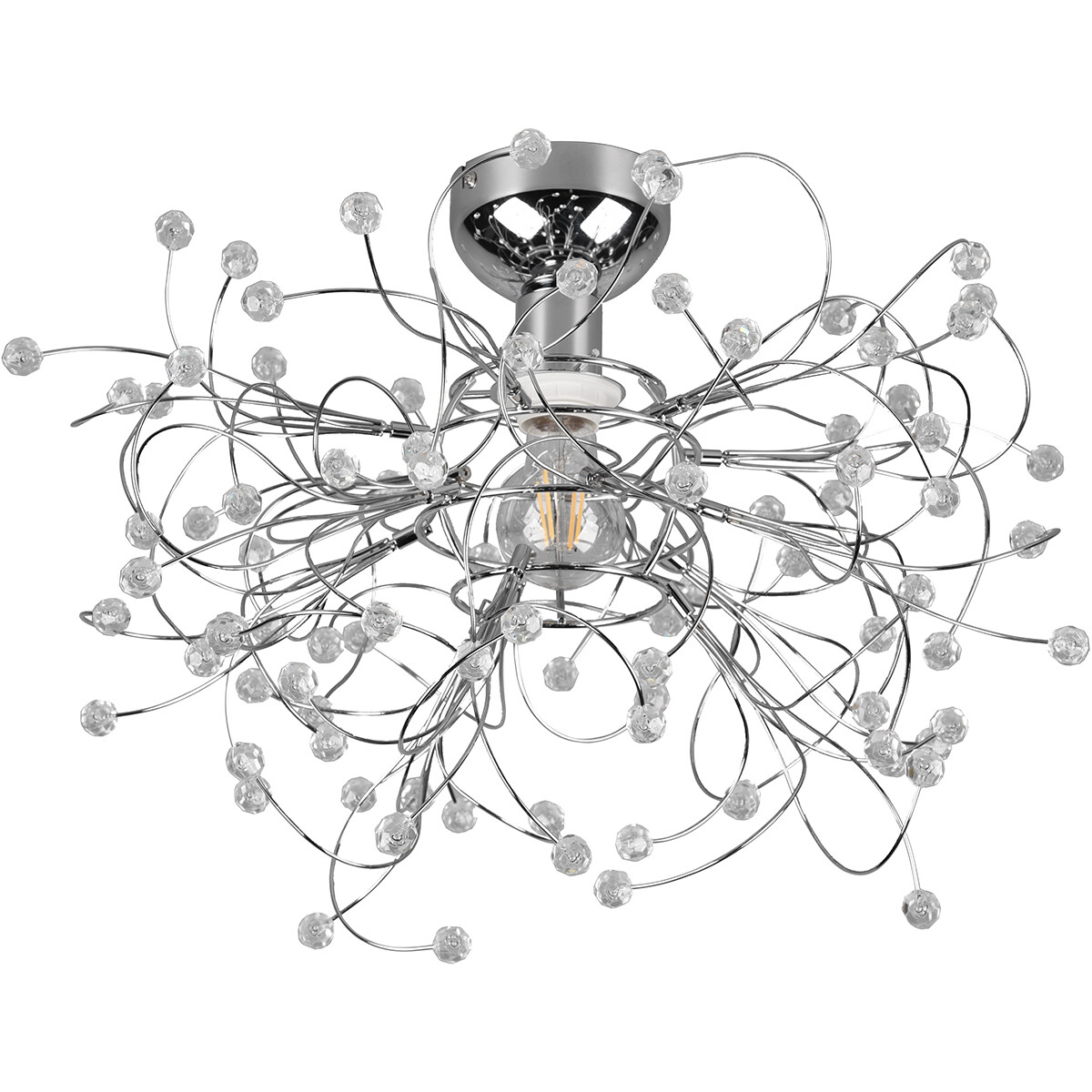 Plafonnier LED - Éclairage de Plafond - Trion Guston - Douille E27 - 1-lumière - Rond - Mat Chrome - Aluminium