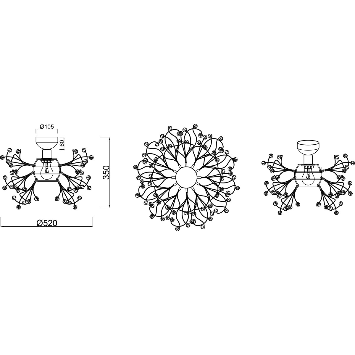 Plafonnier LED - Éclairage de Plafond - Trion Guston - Douille E27 - 1-lumière - Rond - Mat Chrome - Aluminium