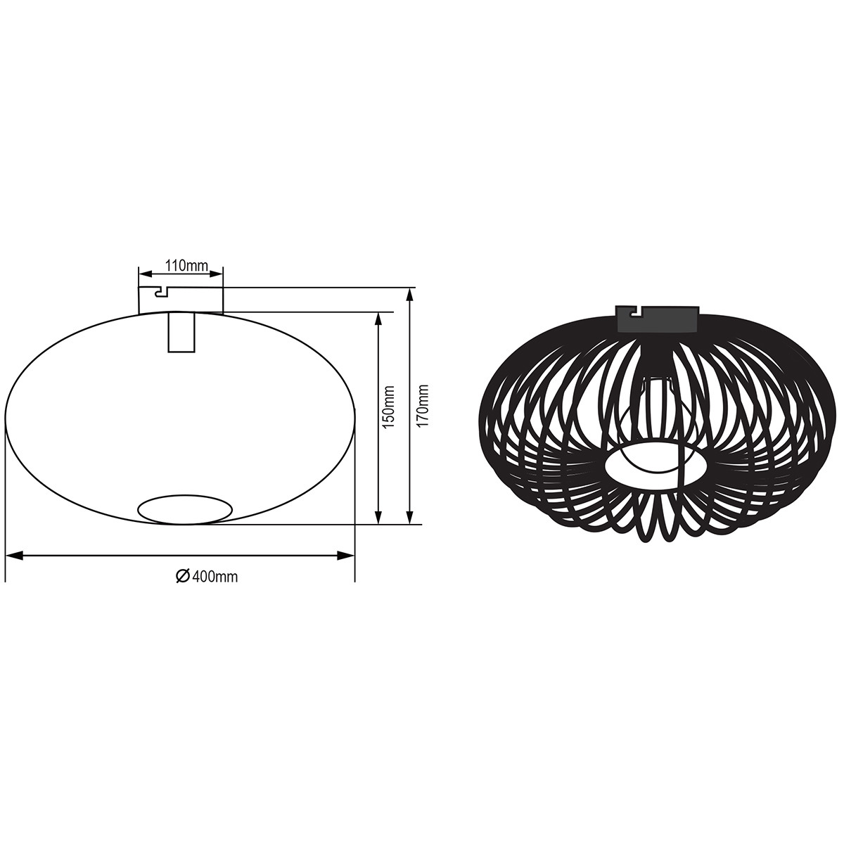 Plafonnier LED - Éclairage de Plafond - Trion Johy - Douille E27 - Rond - Industriel - Mat Gris - Aluminium - 40cm