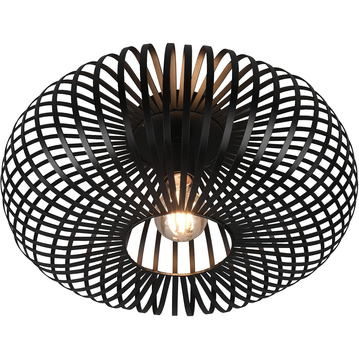 Plafonnier LED - Éclairage de Plafond - Trion Johy - Douille E27 - Rond - Industriel - Mat Noir - Aluminium - 40cm