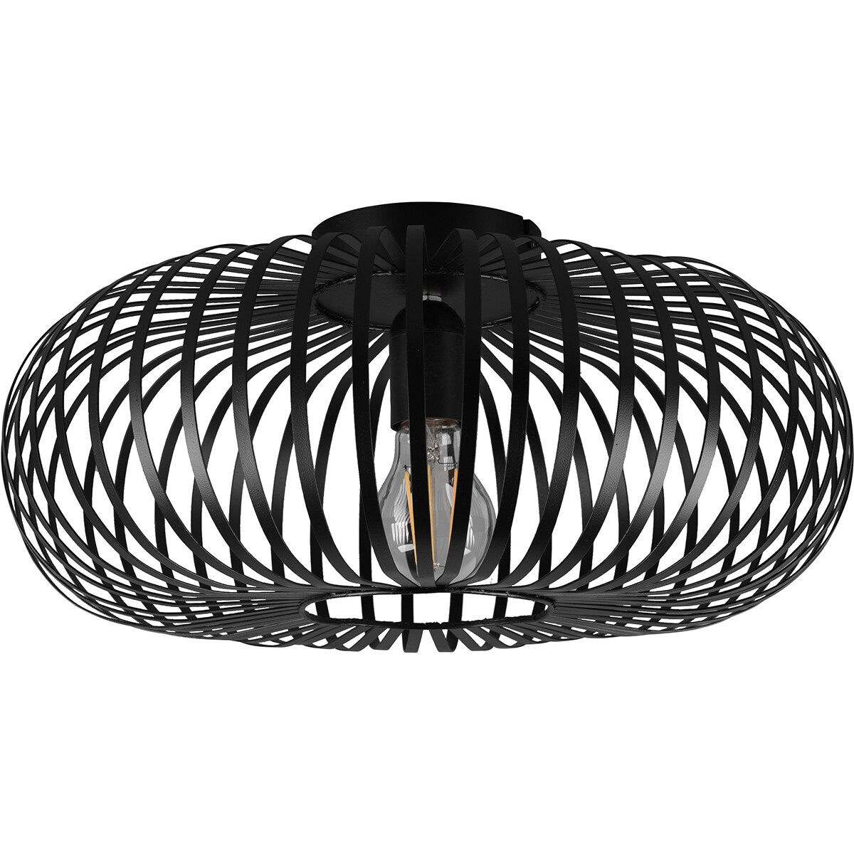 Plafonnier LED - Éclairage de Plafond - Trion Johy - Douille E27 - Rond - Industriel - Mat Noir - Aluminium - 40cm