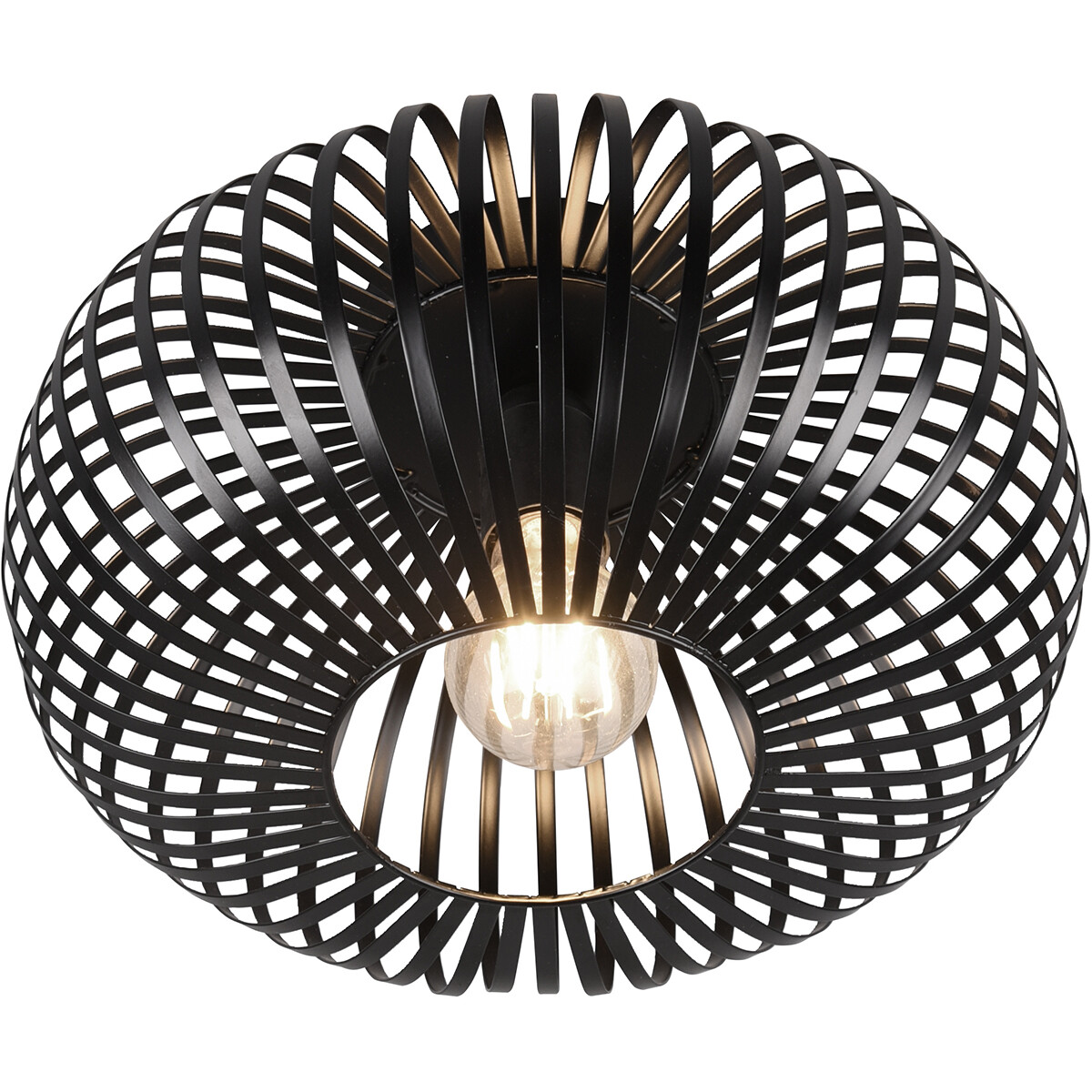 Plafonnier LED - Éclairage de Plafond - Trion Johy - Douille E27 - Rond - Industriel - Mat Noir - Aluminium - 30cm