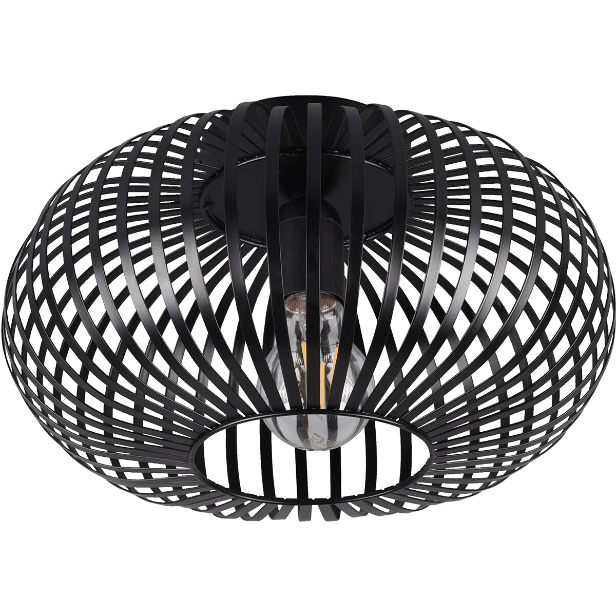 Plafonnier LED - Éclairage de Plafond - Trion Johy - Douille E27 - Rond - Industriel - Mat Noir - Aluminium - 30cm