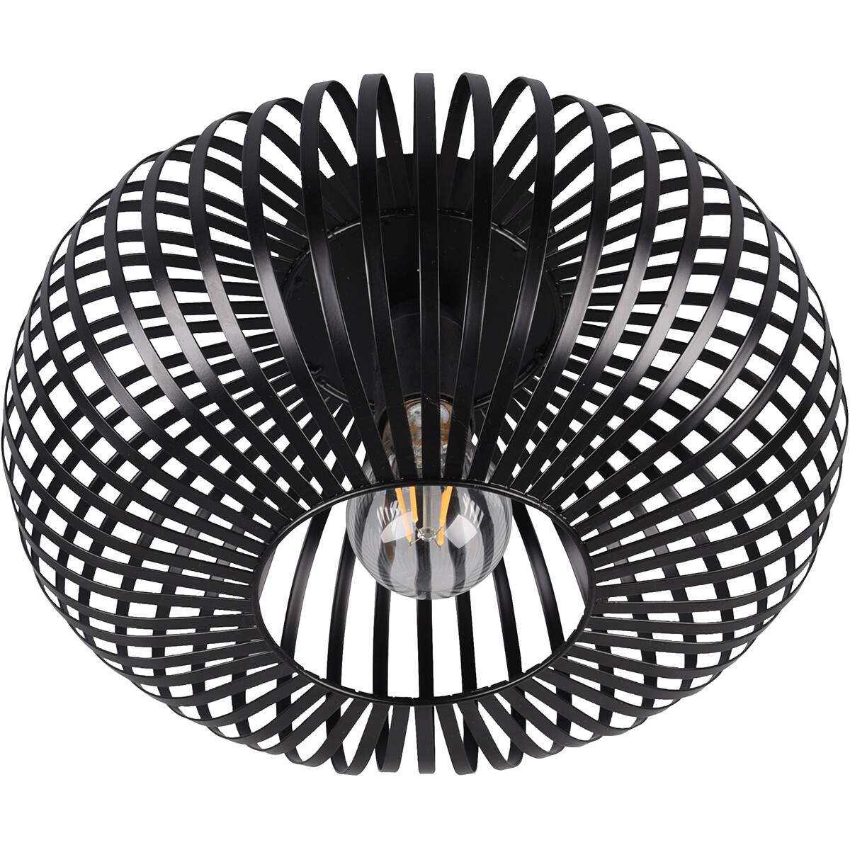 Plafonnier LED - Éclairage de Plafond - Trion Johy - Douille E27 - Rond - Industriel - Mat Noir - Aluminium - 30cm