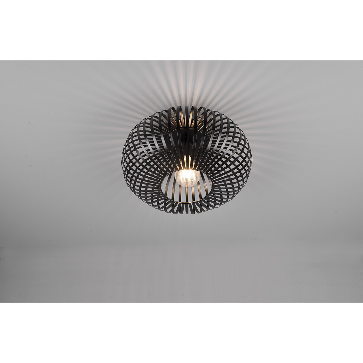 Plafonnier LED - Éclairage de Plafond - Trion Johy - Douille E27 - Rond - Industriel - Mat Noir - Aluminium - 30cm