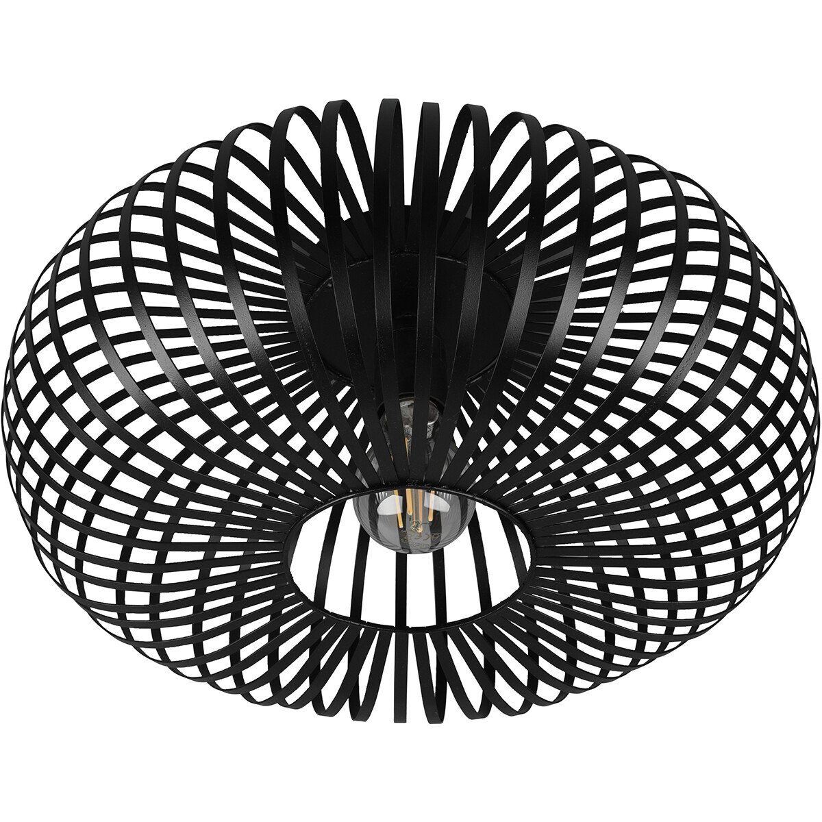 Plafonnier LED - Éclairage de Plafond - Trion Johy - Douille E27 - Rond - Industriel - Mat Noir - Aluminium - 40cm