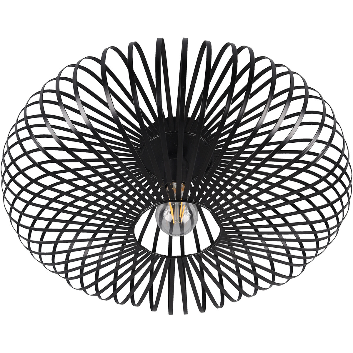 Plafonnier LED - Éclairage de Plafond - Trion Johy - Douille E27 - Rond - Industriel - Mat Noir - Aluminium - 50cm