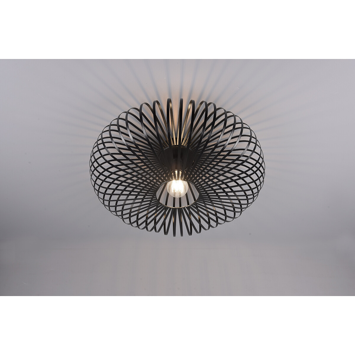 Plafonnier LED - Éclairage de Plafond - Trion Johy - Douille E27 - Rond - Industriel - Mat Noir - Aluminium - 50cm