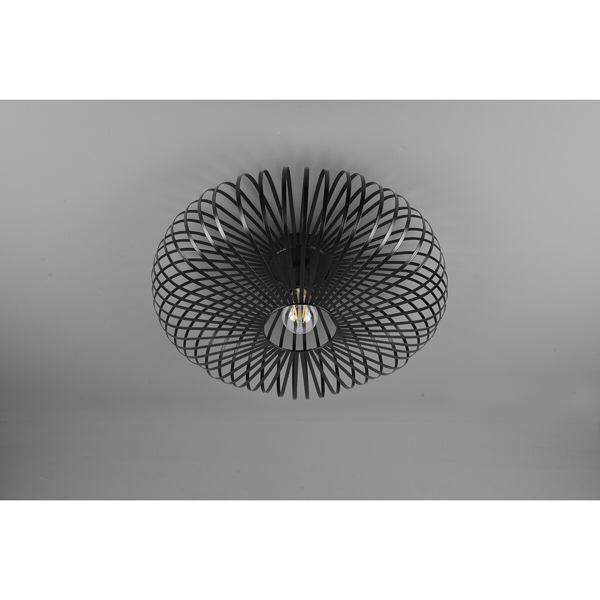 Plafonnier LED - Éclairage de Plafond - Trion Johy - Douille E27 - Rond - Industriel - Mat Noir - Aluminium - 50cm