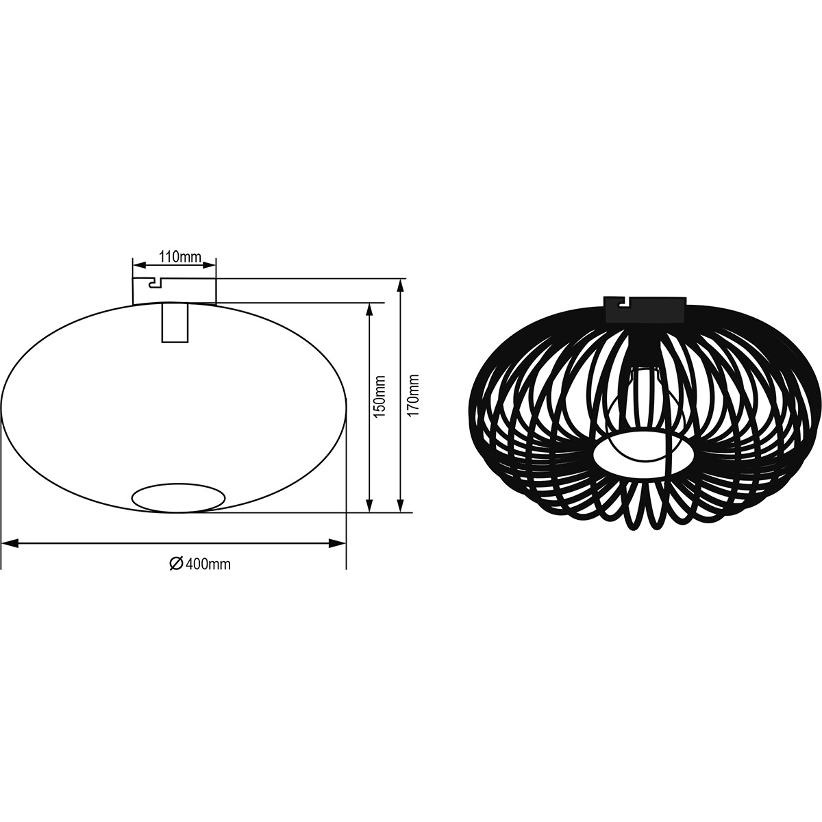 Plafonnier LED - Éclairage de Plafond - Trion Johy - Douille E27 - Rond - Industriel - Mat Noir - Aluminium - 40cm