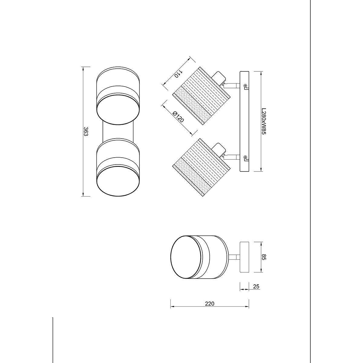 LED Plafonnier - Éclairage de Plafond - Trion Lazo - Douille E14 - 2-lumières - Rond - Noir Mat - Métal - Max 10W