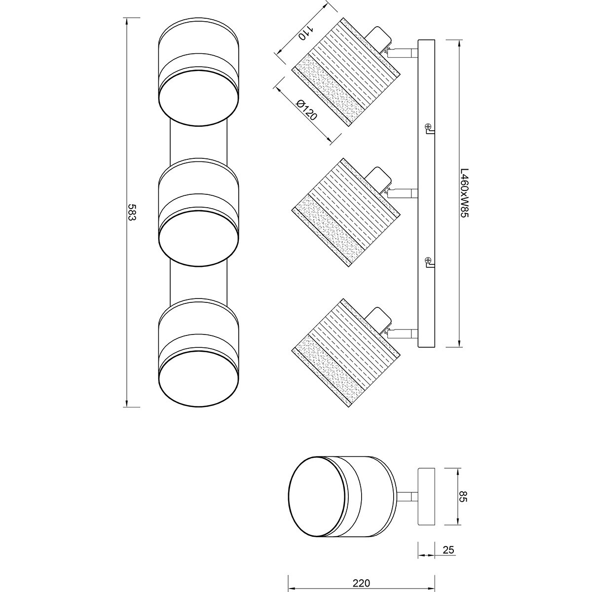 LED Plafonnier - Éclairage de Plafond - Trion Lazo - Douille E14 - 3-lumières - Rond - Noir Mat - Métal - Max 10W